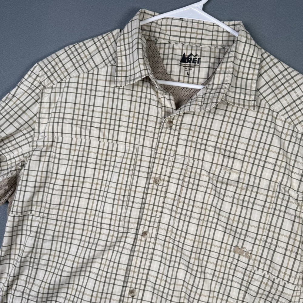 REI Men's Performance Vented Hiking Lightweight Long Sleeve Plaid Shirt Large